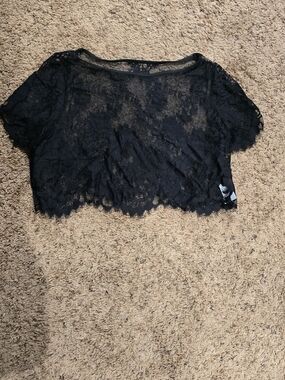 Black Lace Crop Top - Women